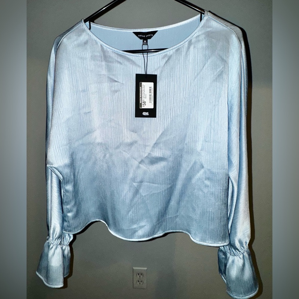 Naked Zebra - Sutton Boat Neck Blouse W/Cuffed Sleeves - Blue - Medium